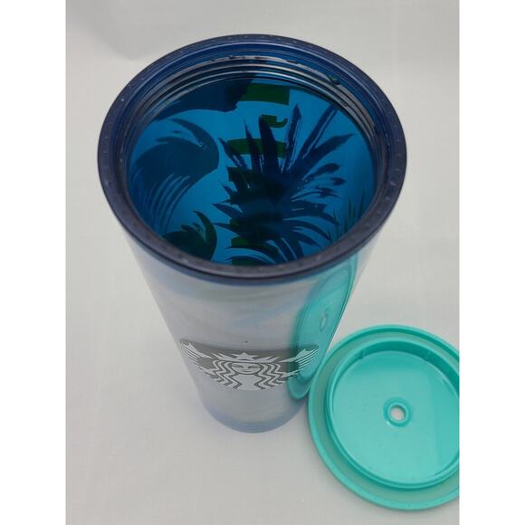 Starbucks 2014 Hawaii 24oz Tumbler Green Blue Palm Tree - Picture 4 of 5
